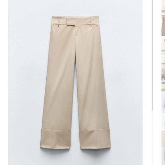 NWT ZARA STRAIGHT LEG PANTS WITH BELT LOOPS TAUPE BROWN - Picture 7 of 10